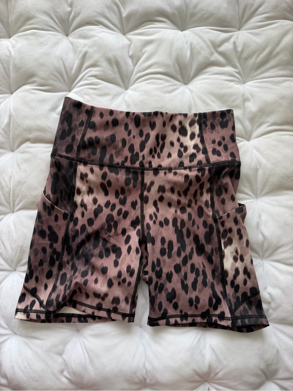 Fabletics Leopard Print High-Waist Women’s Bike Shorts - Brown